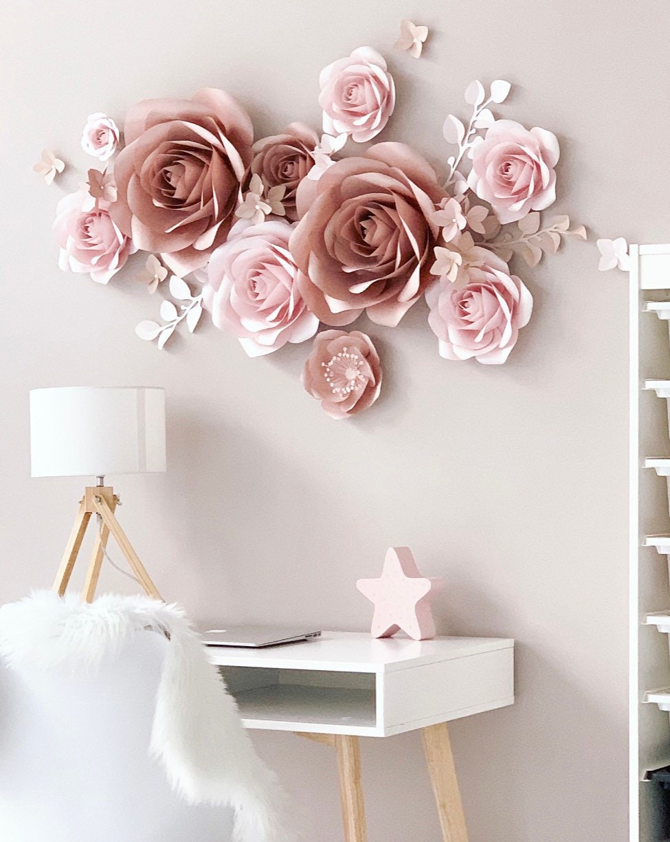 Paper Flowers Set in Blush Pink and Rose Gold Nursery Wall Decor Paper  Flower Wall Decor Paper Flowers Decor 