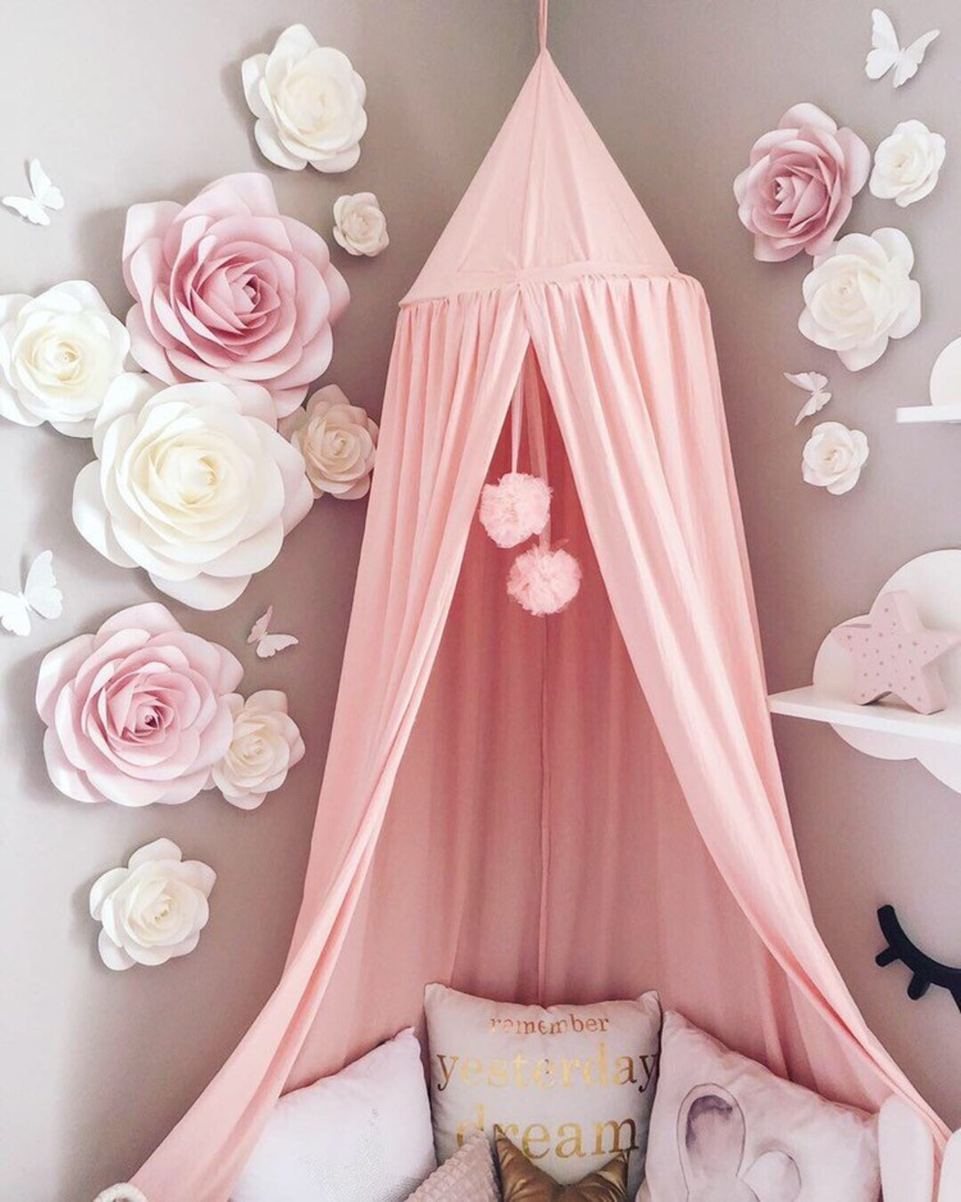 Blush Pink Nursery Paper Flowers Wall Decor Baby Girl Room Paper