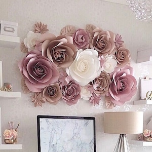 Decorazione da parete con fiori di carta - Grandi fiori di carta - Decorazione da parete con fiori di carta - Fiori da parete con fiori di carta - Decorazione da parete per la cameretta dei bambini