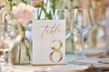 Wedding Table Numbers - White Acrylic 3D Gold Mirror Table Signs - Wedding Table Decor - Table Numbers with Stands - Wedding Table Setting product logo