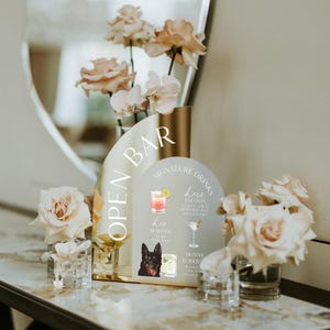Gold Mirror Wedding Bar Sign, Signature Cocktails - Dog Signature Drink - His and Hers Drinks image 9