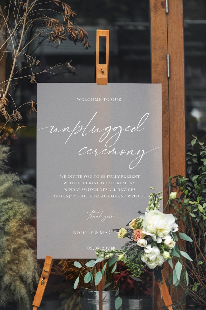 Unplugged Wedding Sign Wedding Signage Frosted Acrylic Sign Unplugged Ceremony Sign Frosted Wedding Sign image 1