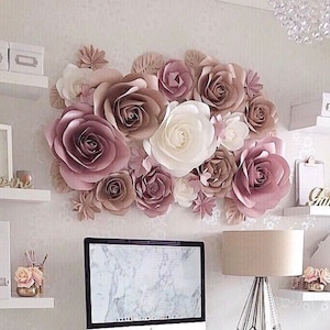 Large Paper Flowers Paper Flower Backdrop Nursery Wall Decor Bridal Shower Decor Paper Flower Set Paper Flowers for Girl Nursery image 1