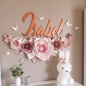 Set di fiori di carta - Decorazione da parete per la cameretta delle bambine - Fiori di carta per la cameretta - Decorazione da parete con fiori di carta - Grandi fiori di carta