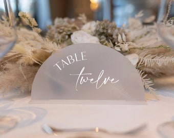 Frosted Acrylic Arch Shaped Wedding Table Numbers - Table Numbers With Base - Modern Wedding Table Numbers - Frosted Acrylic Table Numbers