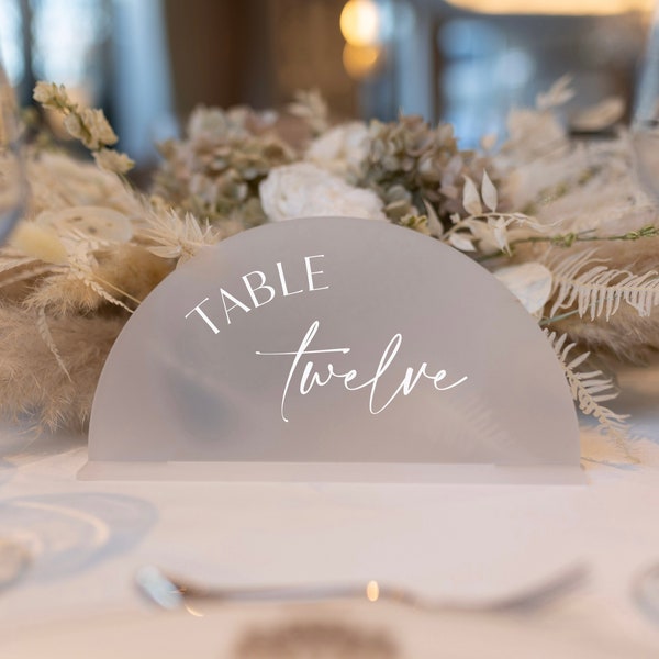 Frosted Acrylic Arch Shaped Wedding Table Numbers - Table Numbers With Base - Modern Wedding Table Numbers - Frosted Acrylic Table Numbers