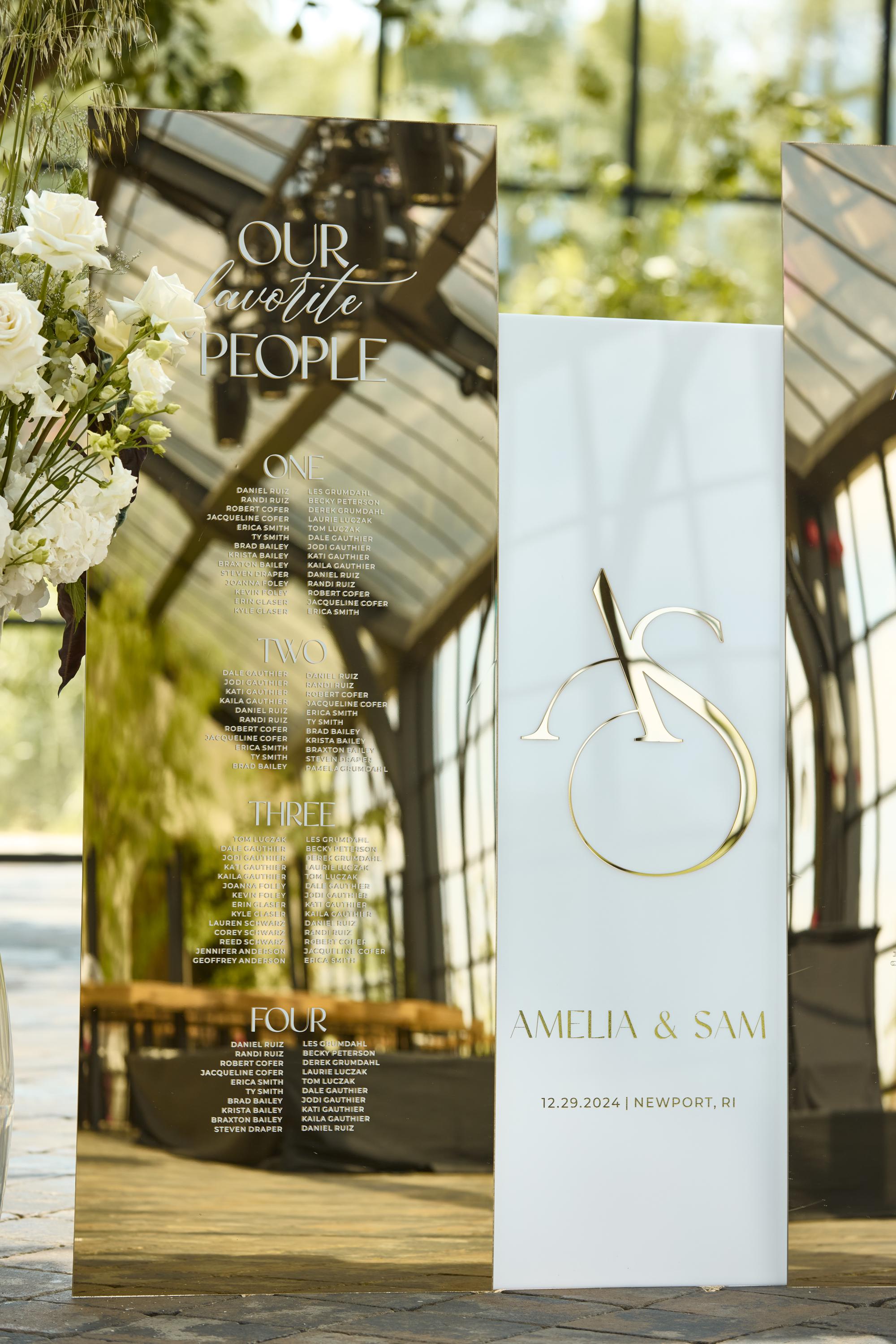 Wedding Seating Chart and Welcome Sign, Gold Mirror and White Acrylic ...