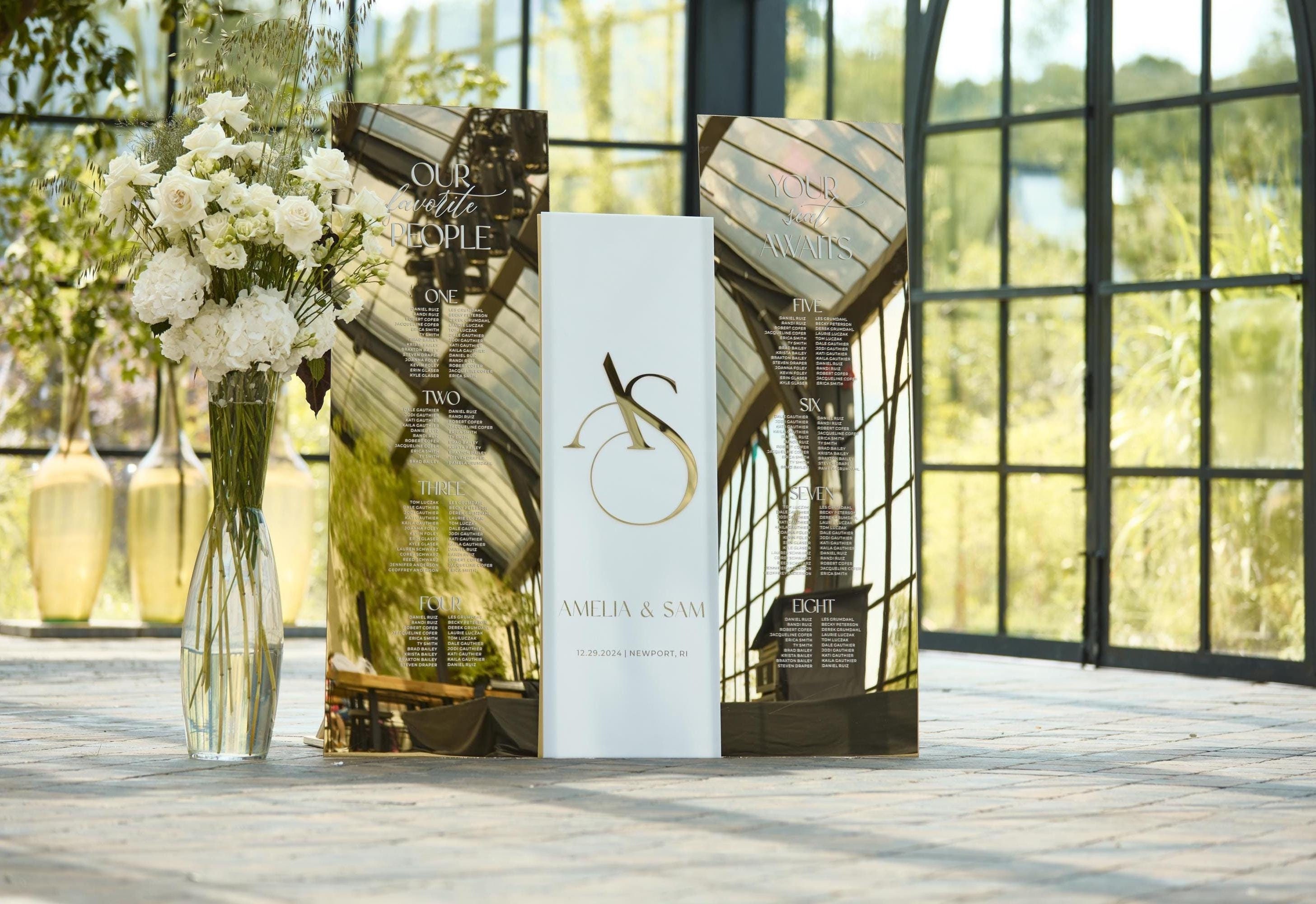 Wedding Seating Chart and Welcome Sign, Gold Mirror and White Acrylic ...