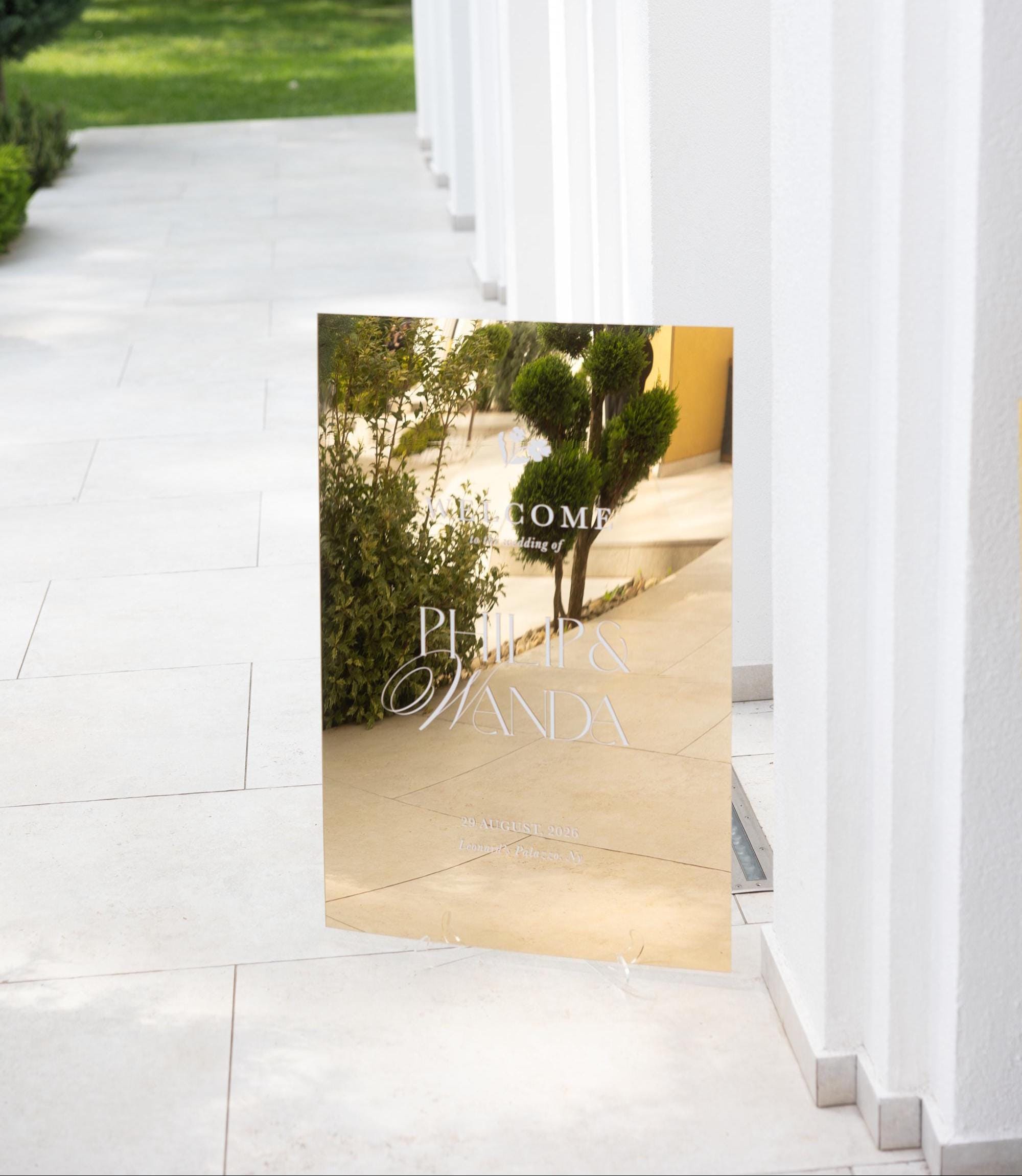 Custom Mirror Sign - Acrylic Wedding Welcome Sign - Large Gold Mirror Wedding Signage
