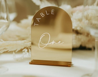 Gold Mirror Acrylic Table Numbers - Wedding Table Signs - Wedding Signage - Wedding Table Decor - Wedding Table Numbers with Stand