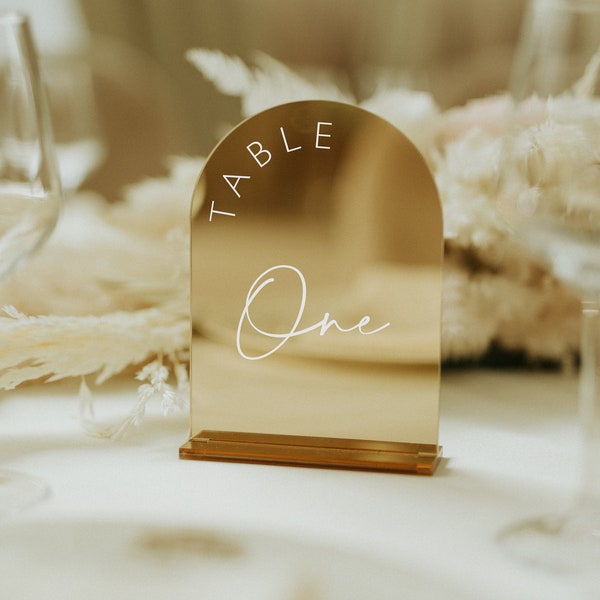 Gold Mirror Acrylic Table Numbers - Wedding Table Signs - Wedding Signage - Wedding Table Decor - Wedding Table Numbers with Stand