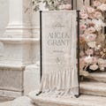 Personalized Fabric Welcome Sign – Sheer Chiffon Wedding Ceremony Welcome Sign – Ruffled Wedding Banner – Engagement Party Decor product logo