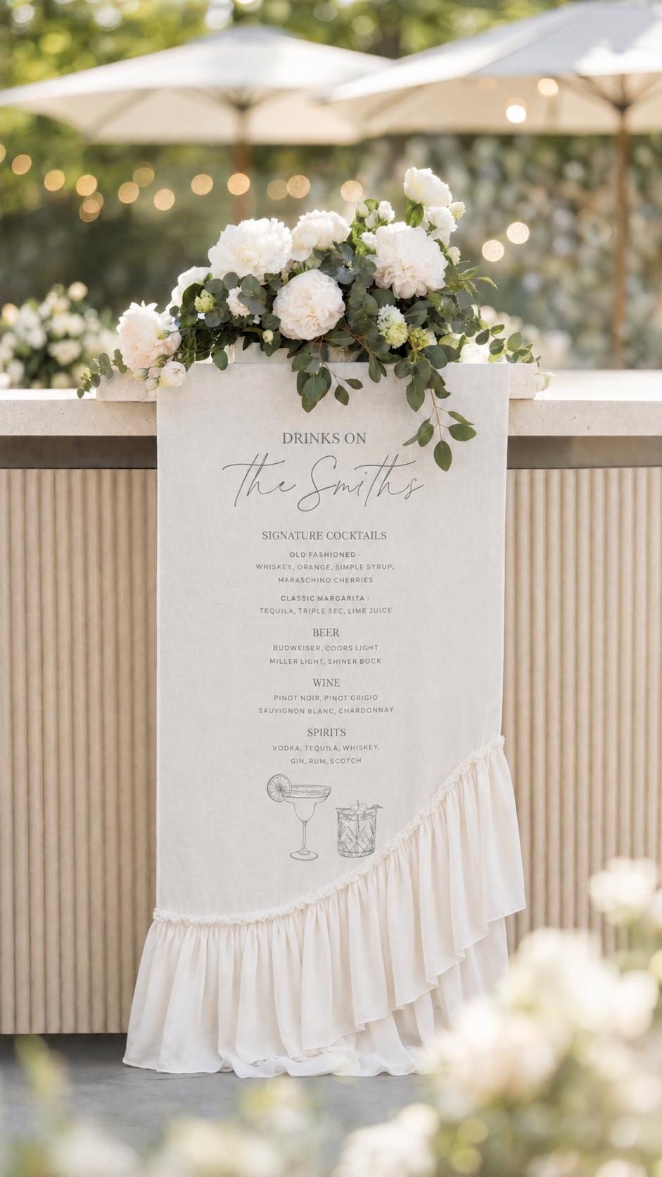 Ruffled Sheer Chiffon Bar Sign - Fabric Bar Banner - Drape Bar Sign ...
