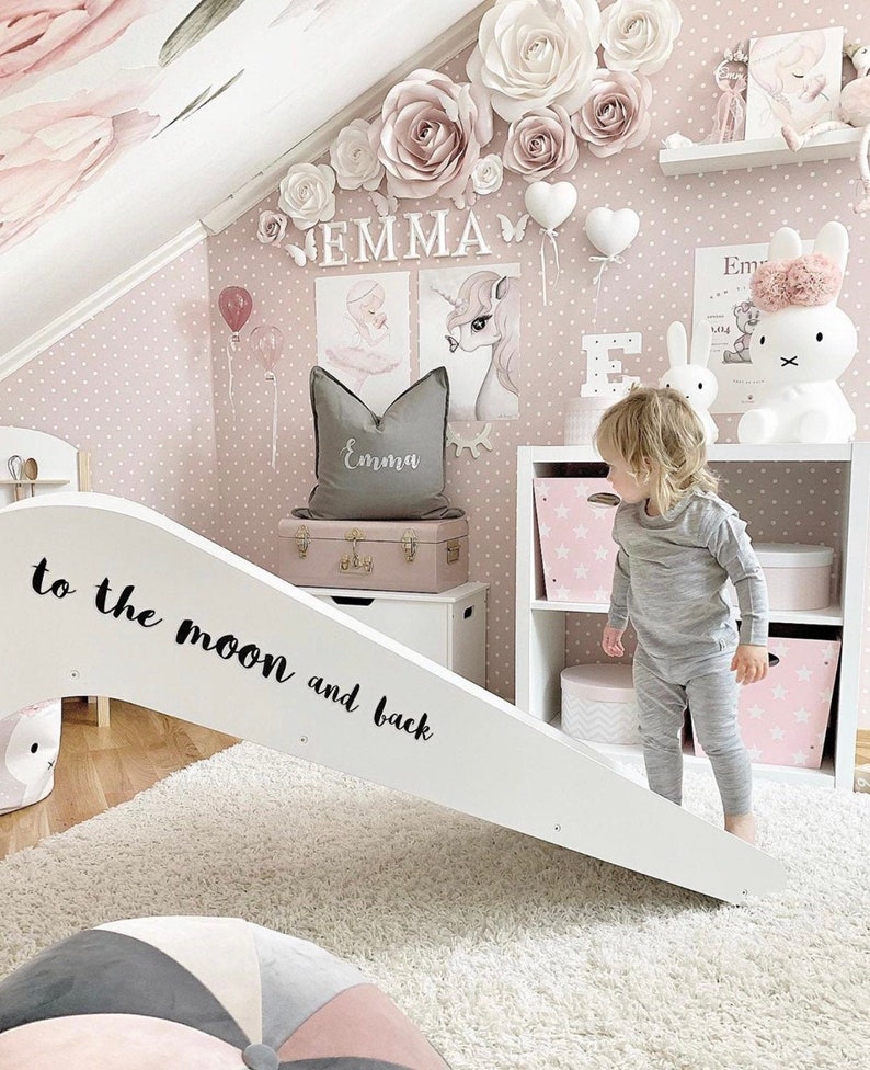 Paper Flowers Set for Nursery Nursery Wall Decor in a gorgeous pink child's room with polka dots and feminine decor. #childsroom #nursery #interiordesign #decorating #pinkdecor
