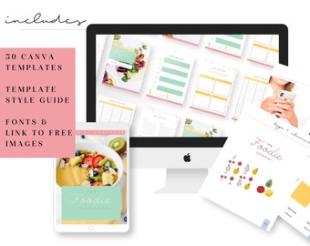 BUNDLE! Foodie Canva Templates - Canva Template, workbook, worksheet, planner