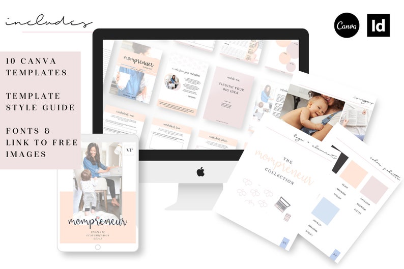 Momprenuer CANVA Workbook Template for Bloggers and Business Canva Template, eBook image 1