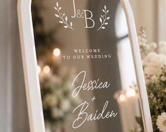 Welcome Wedding Mirror Decal Personalized Mirror Sticker We're So Glad You're Here Custom Names Date Wedding Welcome Sign Vinyl Decal