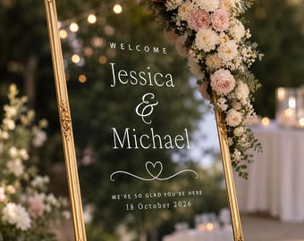 Welcome Wedding Mirror Decal Personalized Mirror Sticker We're So Glad You're Here Custom Names Date Wedding Welcome Sign Vinyl Decal
