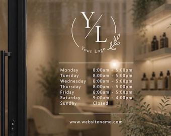 Business Hours Window Decal Custom Opening Hours Sign Vinyl Sticker Store Door Hours with Logo Glass Door Signage 02