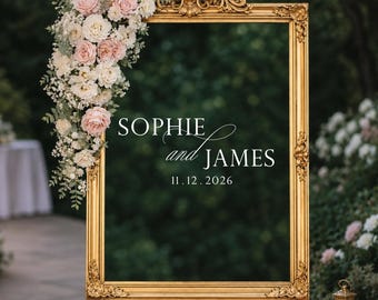 Wedding Names Mirror Decal Personalized Couple Names Sticker Wedding Mirror Sign Custom Names and Date Decal 69