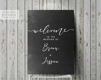 Vertical Welcome Wedding Sign Decal Custom Wedding Decor Sticker Personalised Names Date Mirror Sticker Chalkboard Decal Timber Sign Decal