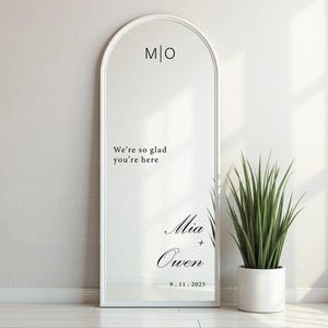 Wedding Mirror Decal Vinyl Sticker For Mirror Wedding Sign Custom Decal We&#39;re So Glad You&#39;re Here Wedding Selfie Mirror Sign Personalized 34