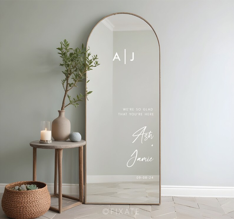 Wedding Mirror Sticker Vinyl Decal For Mirror DIY Wedding Sign Custom Decal We're So Glad Your Here Wedding Mirror Monogram Personalised 02 image 5