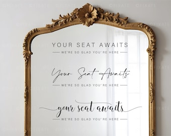 Your Seat Awaits Mirror Decal Wedding Mirror Sticker Seating Plan Vinyl Transfer DIY Wedding Seating Chart Sticker Welcome Seating Decal 16