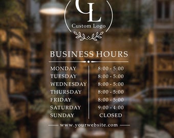 Custom Business Hours Window Decal with Logo Opening Hours Vinyl Sticker Shopfront Door Sign Glass Lettering Store Hours 05