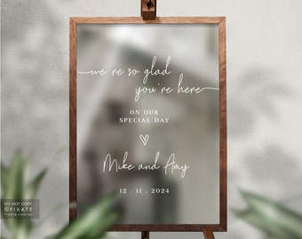 We're So Glad You're Are Here Wedding Welcome Mirror Decal Personalised Welcome Sign For Mirror Modern Wedding Sign Mirror Decal Sticker