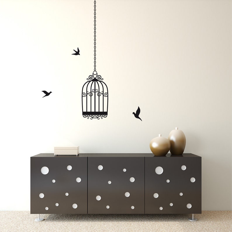 Bird Cage Wall Decal Bird Cage Wall Sticker Flying Birds Wall Decal Flying Birds Decal Cute Bird Wall Decor Removable Bird Decal Transfer image 4