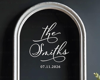 Wedding Mirror Decal Custom Last Name Personalised Date Decal For Wedding Sign Calligraphy Surname Modern Wedding Vinyl Sticker Mirror 38