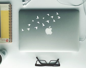 Laptop Decal - Flying Birds | Removable Vinyl Sticker in Black, White, Grey | Flock of Birds Macbook Decor | Mac Book Accessory Accessories