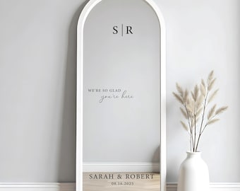 We're So Glad You're Here Wedding Mirror Decal Selfie Sign Decal Wedding Sticker Vinyl Lettering Custom Mirror Personalized Adhesive Sign 56
