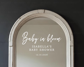 Baby In Bloom Shower Baby Shower Mirror Decal Personalised Vinyl Mirror Sticker Welcome Sign Selfie Mirror Background Party Decor - 103