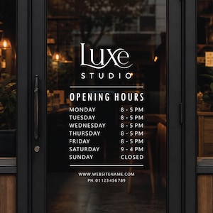 Custom Opening Hours Decal with Logo Open Closed Window Sign Vinyl Lettering Business Hours Sticker Door Sign 03