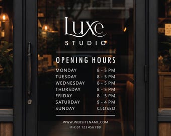 Custom Opening Hours Decal with Logo Open Closed Window Sign Vinyl Lettering Business Hours Sticker Door Sign 03