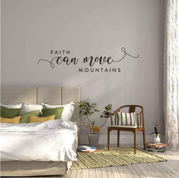Bible Verse Wall Decal Quote Bedroom Scripture Wall Sticker Above Bed Decor Bible Quote Over Bed Vinyl Wall Decal Faith Can Move Mountains