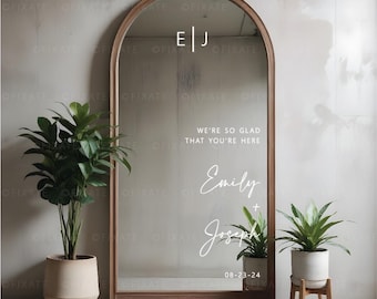Custom Wedding Mirror Sticker Vinyl Decal For Mirror Welcome Sign Personalized Decal We're So Glad Your Here Removable Vinyl Lettering 19