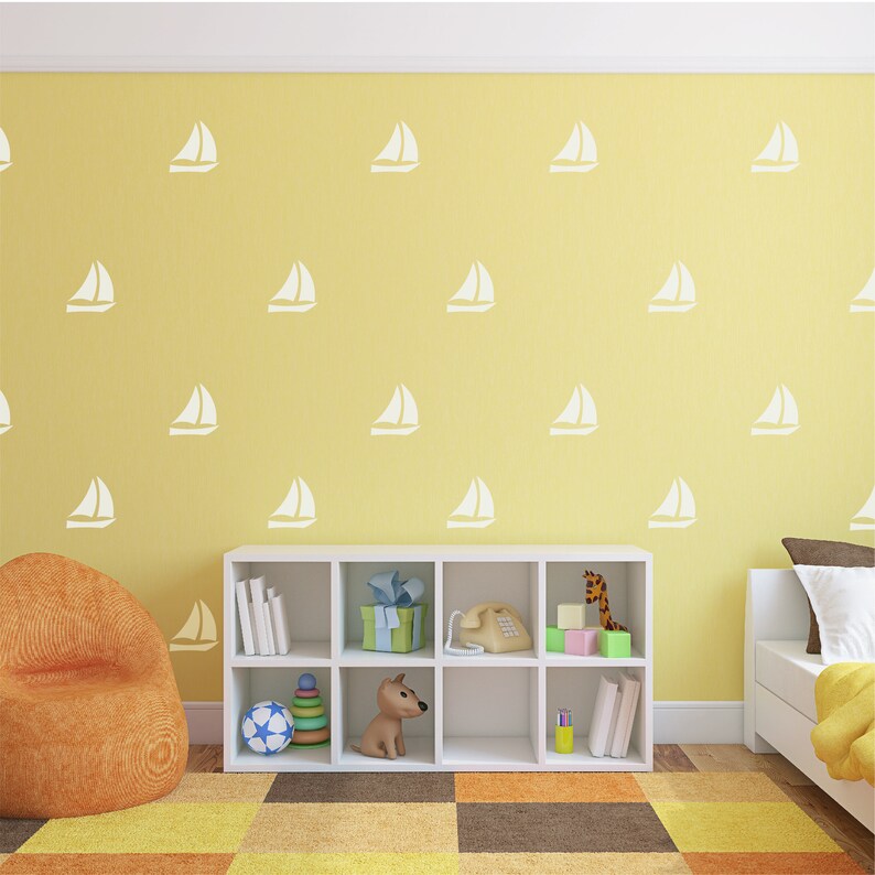 Sail Boat Pattern Wall Decal Nursery Wall Decals Nautical Sea Etsy