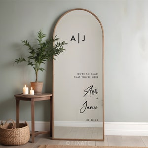 Wedding Mirror Sticker Vinyl Decal For Mirror DIY Wedding Sign Custom Decal We&#39;re So Glad Your Here Wedding Mirror Monogram Personalised 02