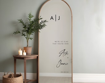 Wedding Mirror Sticker Vinyl Decal For Mirror DIY Wedding Sign Custom Decal We're So Glad Your Here Wedding Mirror Monogram Personalised 02