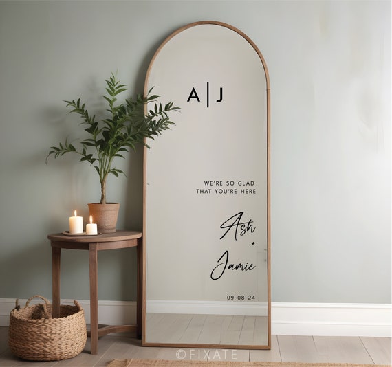 Wedding Mirror Sticker Vinyl Decal For Mirror DIY Wedding Sign Custom Decal We're So Glad Your Here Wedding Mirror Monogram Personalised 02