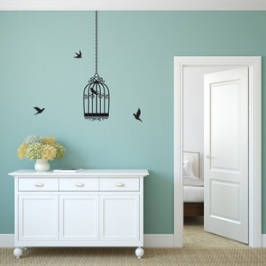 Bird Cage Wall Decal Bird Cage Wall Sticker Flying Birds Wall Decal Flying Birds Decal Cute Bird Wall Decor Amovable Bird Decal Transfer image 1