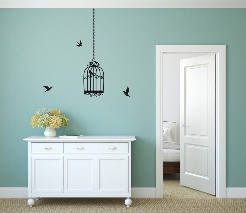 Bird Cage Wall Decal Bird Cage Wall Sticker Flying Birds Wall Decal Flying Birds Decal Cute Bird Wall Decor Amovable Bird Decal Transfer image 1