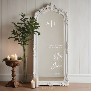 Wedding Mirror Sticker Vinyl Decal For Mirror DIY Wedding Sign Custom Decal We're So Glad Your Here Wedding Mirror Monogram Personalised 02 image 2