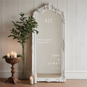 Wedding Mirror Sticker Vinyl Decal For Mirror Wedding Sign Custom Decal We&#39;re So Glad You&#39;re Here Wedding Monogram Signage Personalized 18