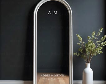 Wedding Mirror Decal Custom Names and Date Removable Vinyl Sticker Welcome Mirror Sign Personalized Mirror Lettering Monogram Formal Font 23