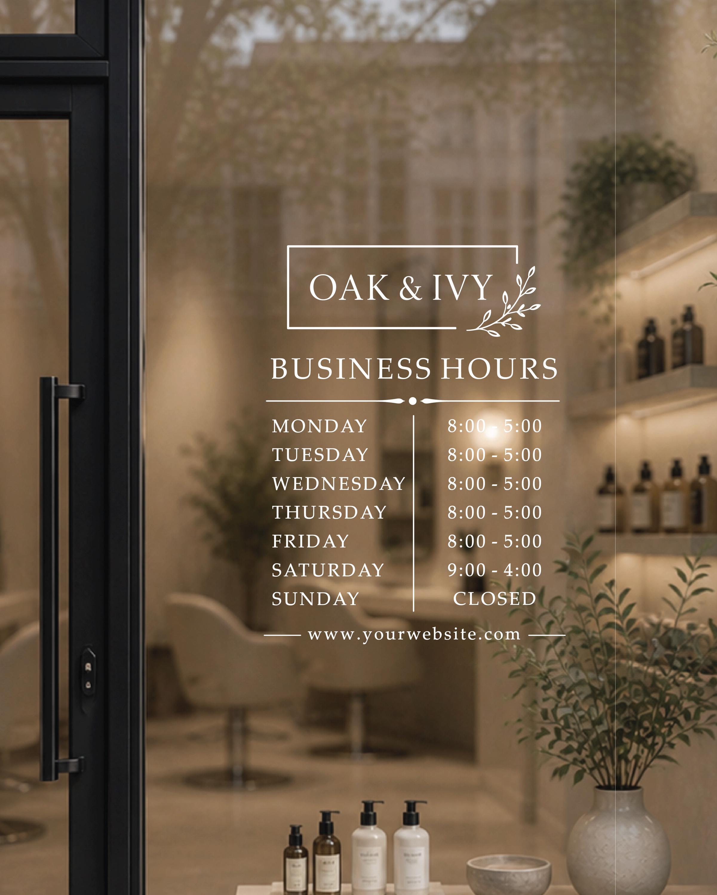 Custom Business Hours Window Decal With Logo Opening Hours Vinyl ...