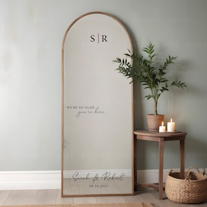 Wedding Mirror Decal Selfie Sign Decal We&#39;re So Glad You&#39;re Here Wedding Sticker Vinyl Sticker Custom Names Mirror Signage Personalized 32